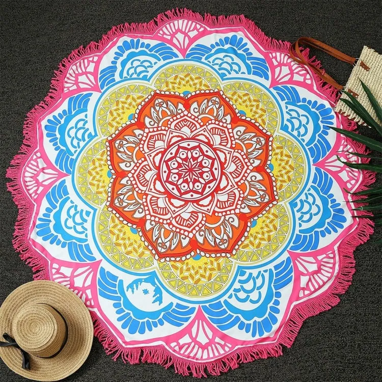 Microfiber Colorful Printed Tassel Lotus Summer Bath Towel Sand Beach Towel Shawl Scarf, Size: 150 x 150cm(Magenta Blue)