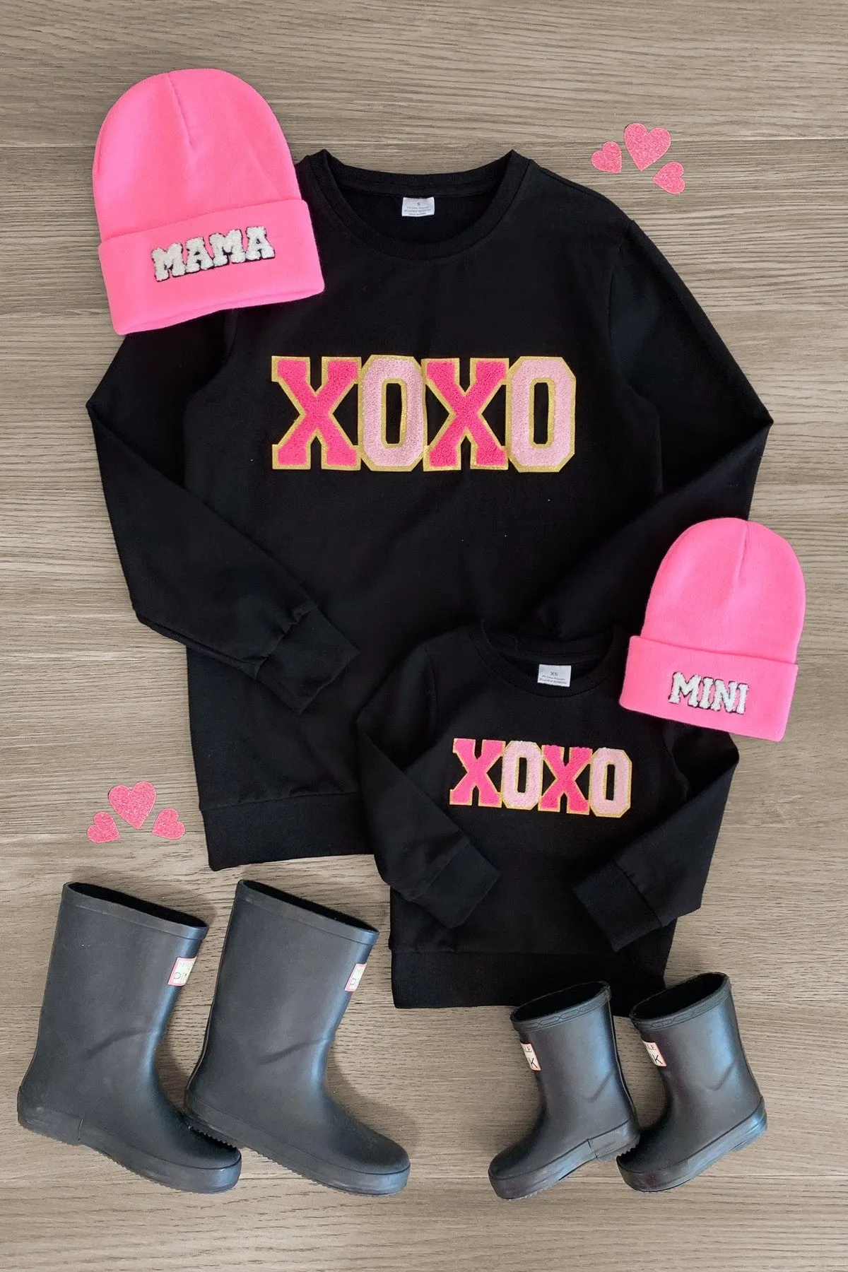 Mom & Me - "XOXO" Black Chenille Patch Top