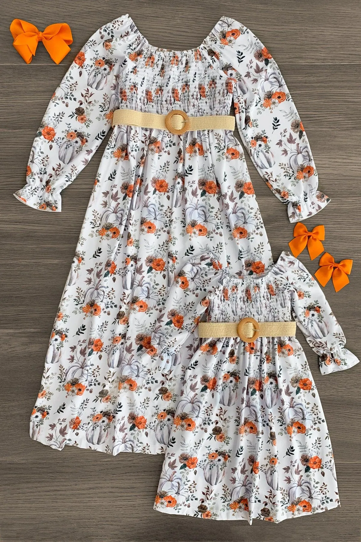 Mom & Me - White Pumpkin Floral Dress