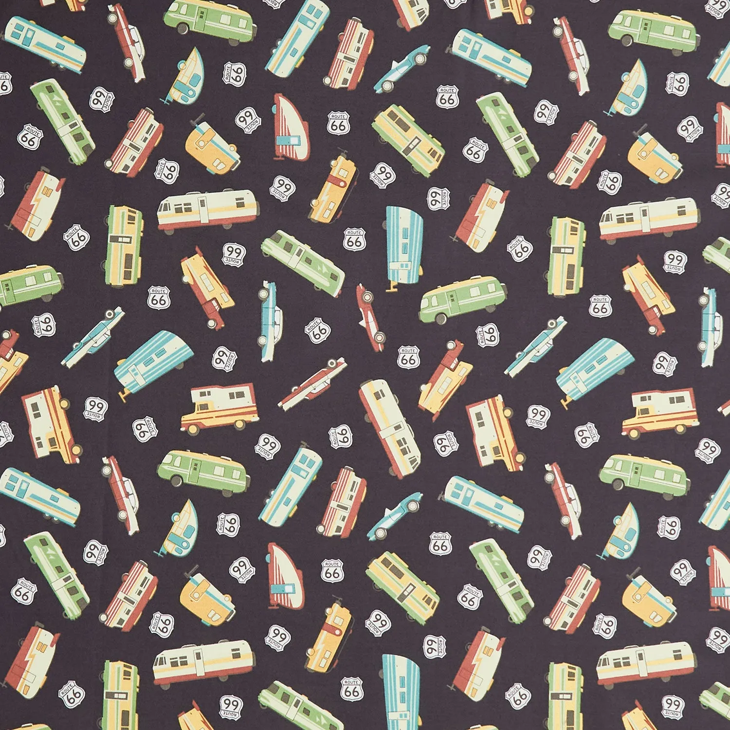 Route 66 - Cars and Campers Main Black Yardage