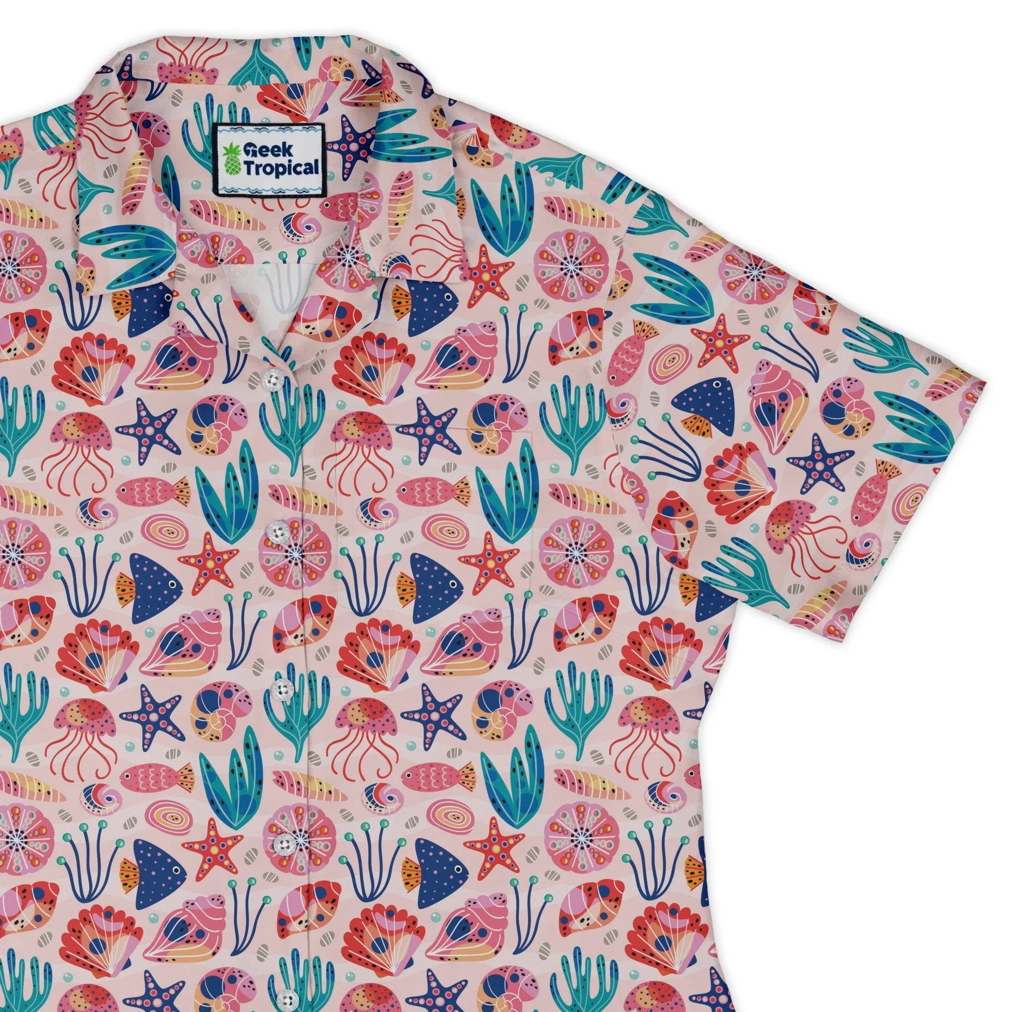 Science Cute Marine Biology Pink Curvy Button Up Shirt