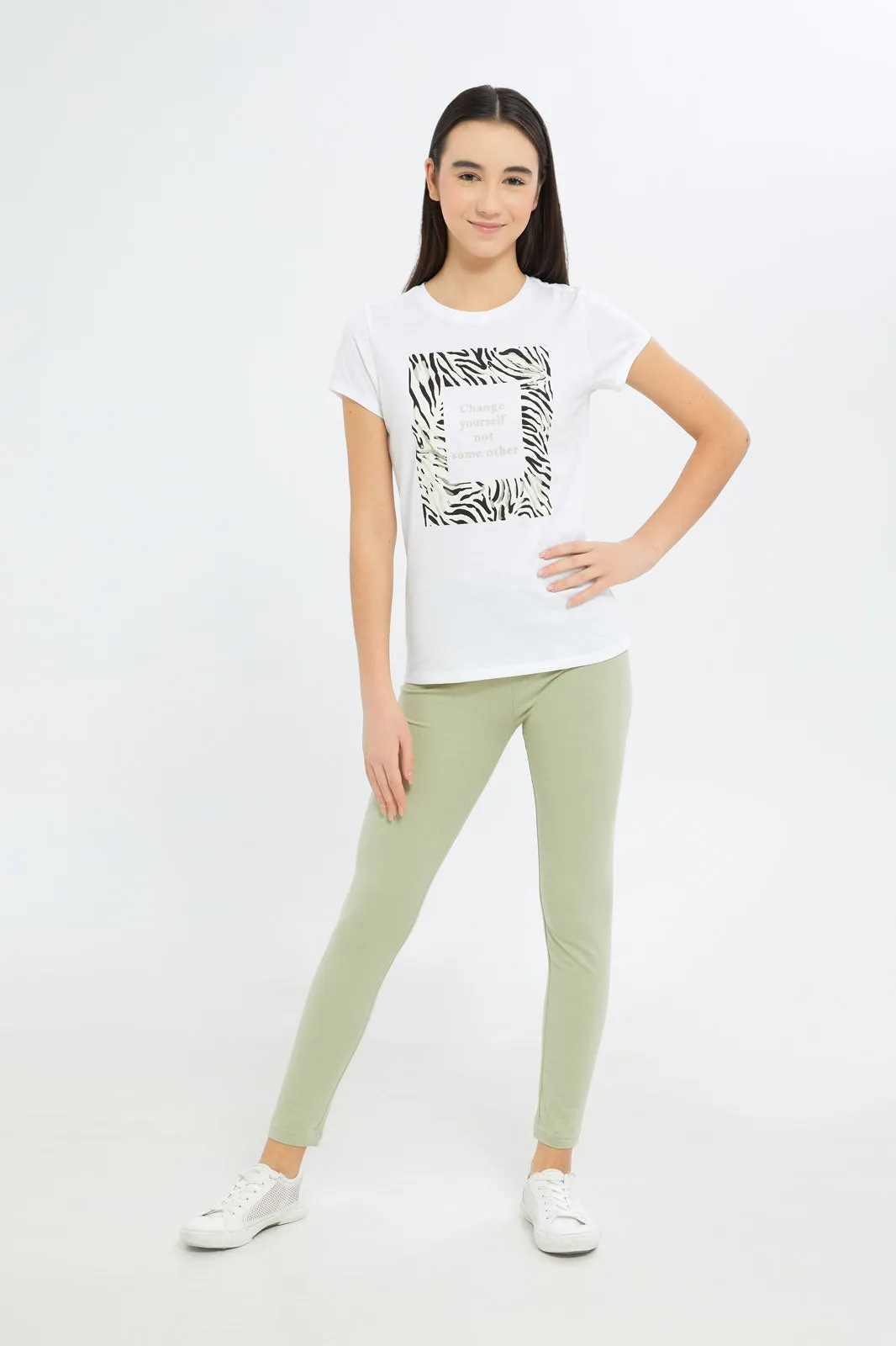 Senior Girls White Zebra Print T-Shirt