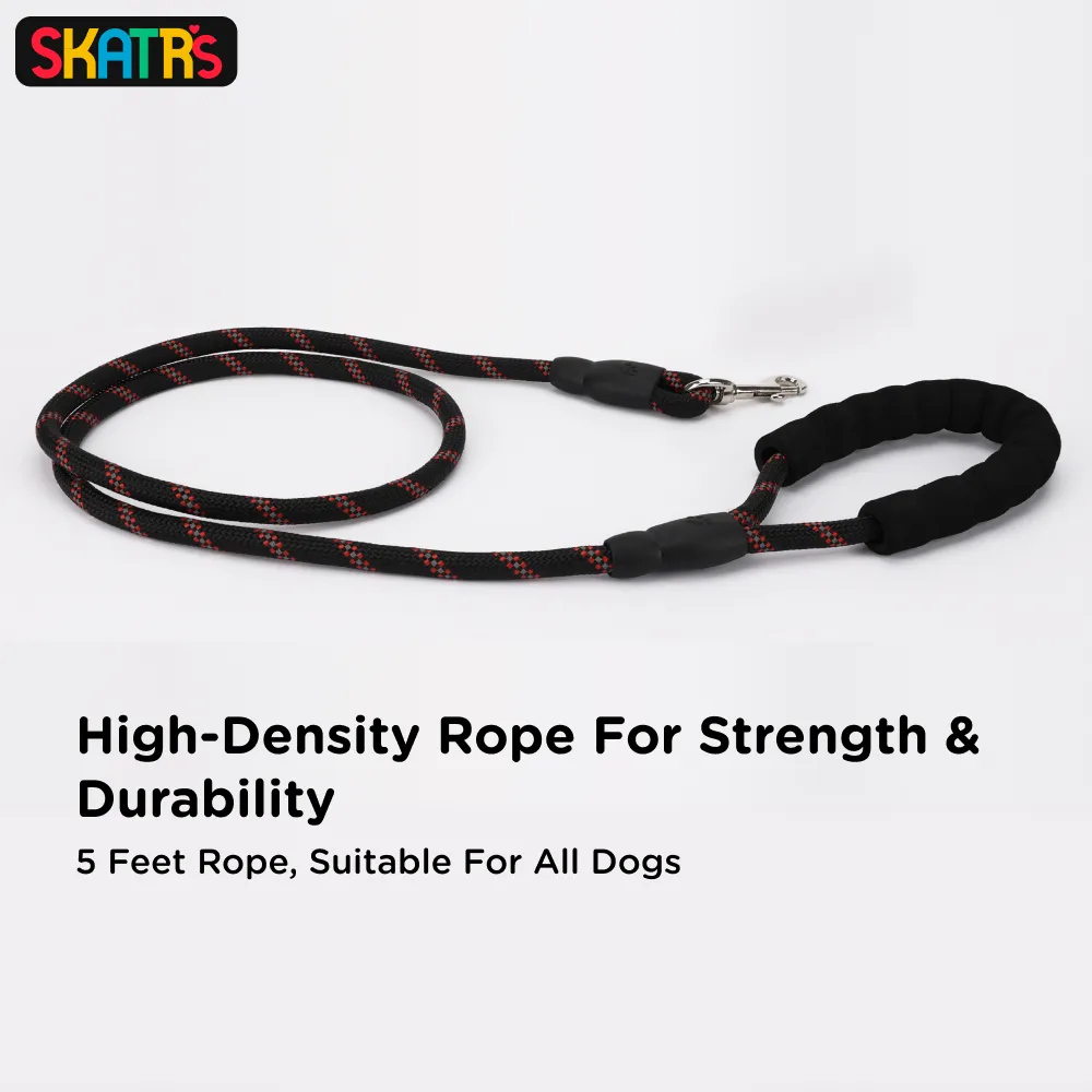 Skatrs Reflective Nylon Rope Leash for Dogs (Black/Red)