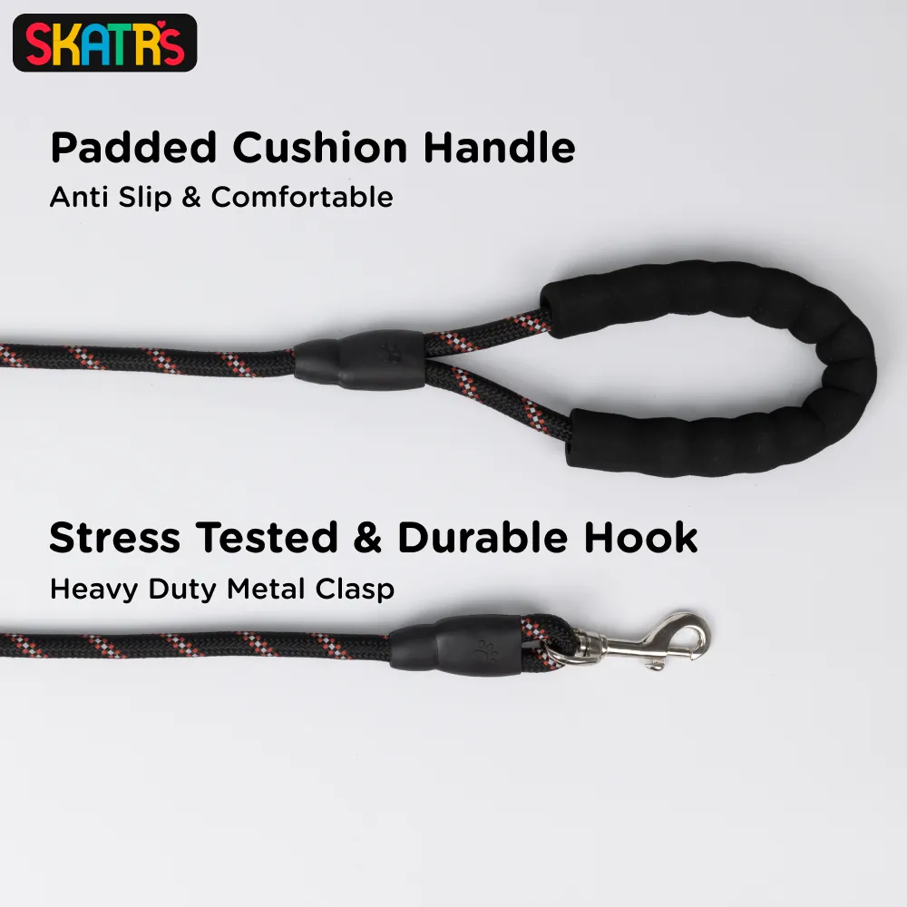 Skatrs Reflective Nylon Rope Leash for Dogs (Black/Red)