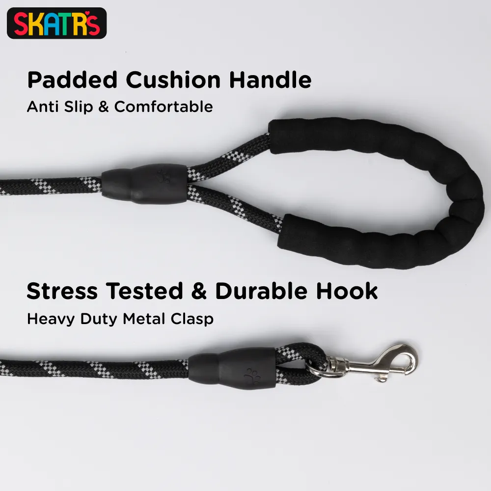 Skatrs Reflective Nylon Rope Leash for Dogs (Black/White)