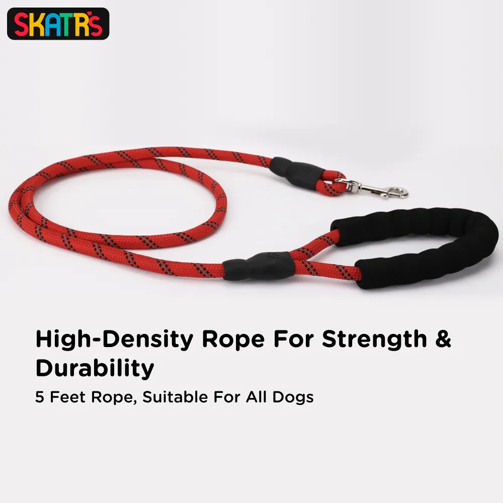 Skatrs Reflective Nylon Rope Leash for Dogs (Red)