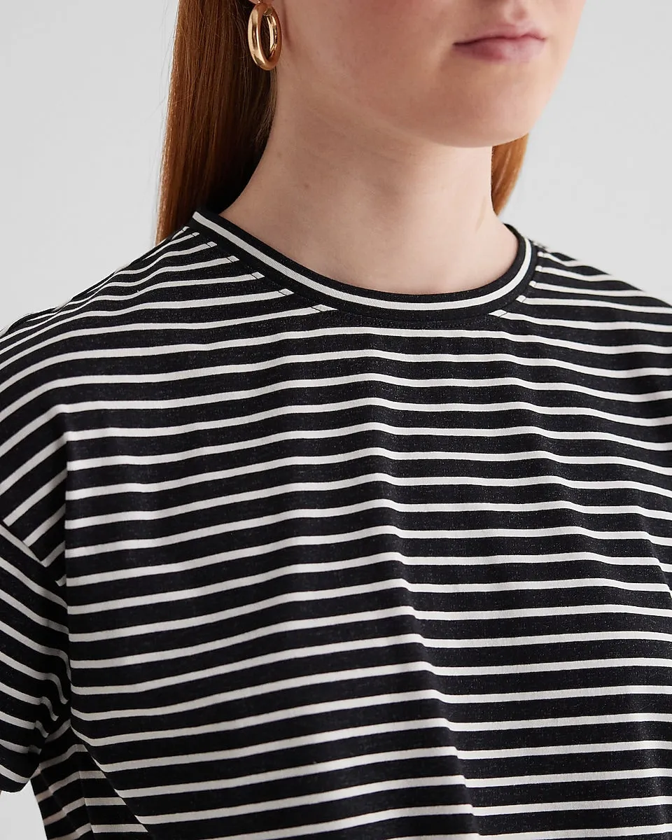Striped Crew Neck Short Sleeve Draped T-Shirt Dress in Stripe