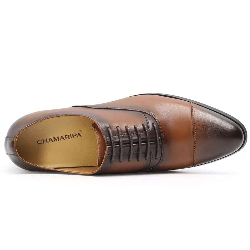 This item only ships to Europe -  - 7 CM / 2.76 Inches CMR CHAMARIPA Elegant Oxfords Elevator Dress Shoes Cow Leather Wedding Shoes
