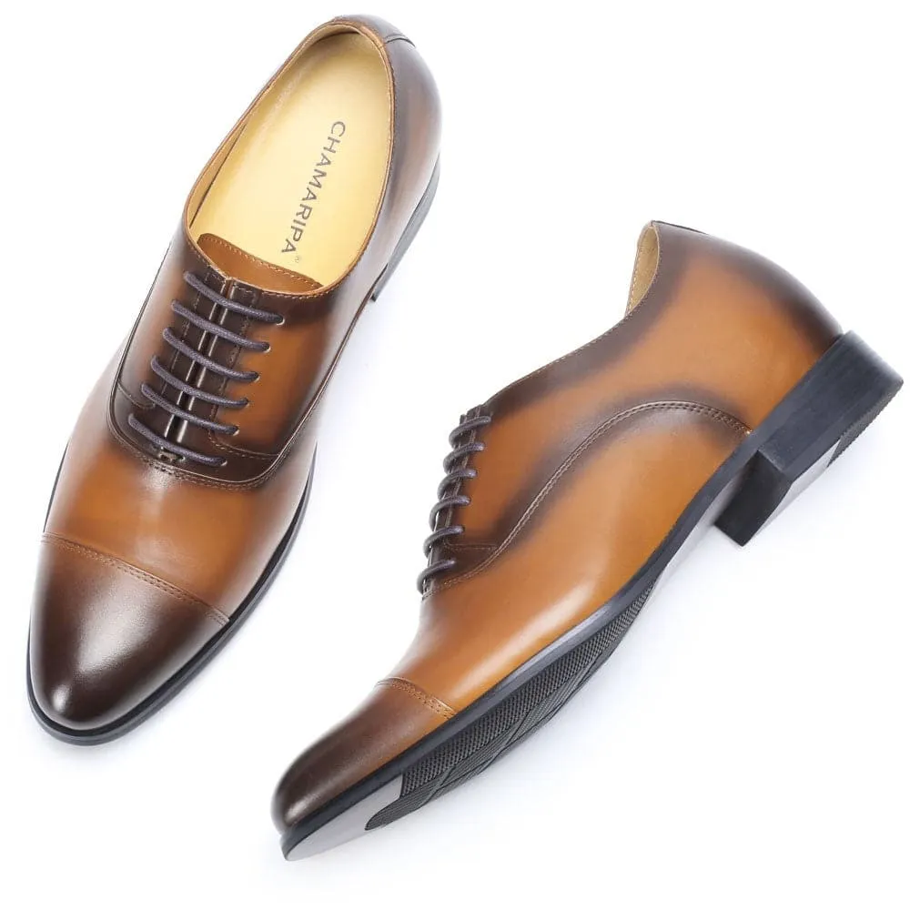 This item only ships to Europe -  - 7 CM / 2.76 Inches CMR CHAMARIPA Elegant Oxfords Elevator Dress Shoes Cow Leather Wedding Shoes