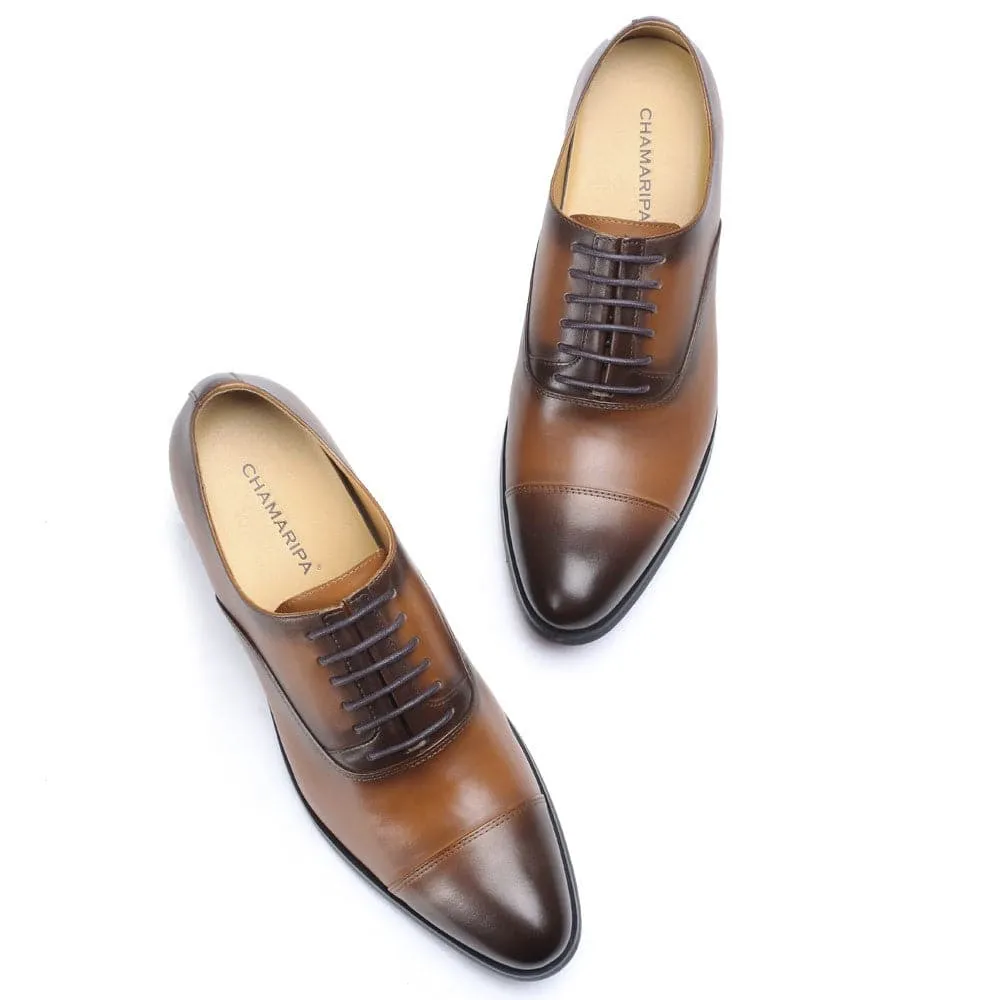 This item only ships to Europe -  - 7 CM / 2.76 Inches CMR CHAMARIPA Elegant Oxfords Elevator Dress Shoes Cow Leather Wedding Shoes