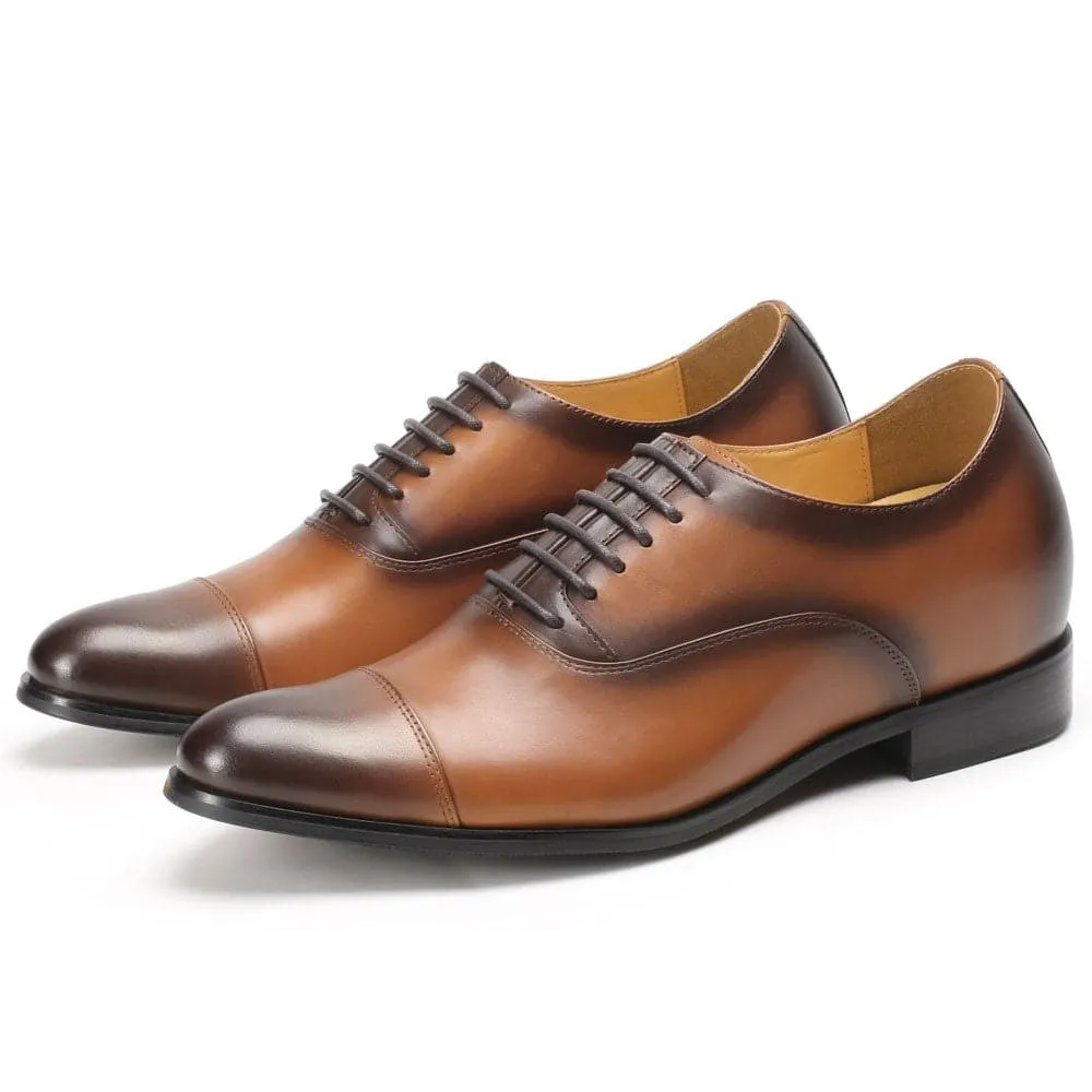 This item only ships to Europe -  - 7 CM / 2.76 Inches CMR CHAMARIPA Elegant Oxfords Elevator Dress Shoes Cow Leather Wedding Shoes