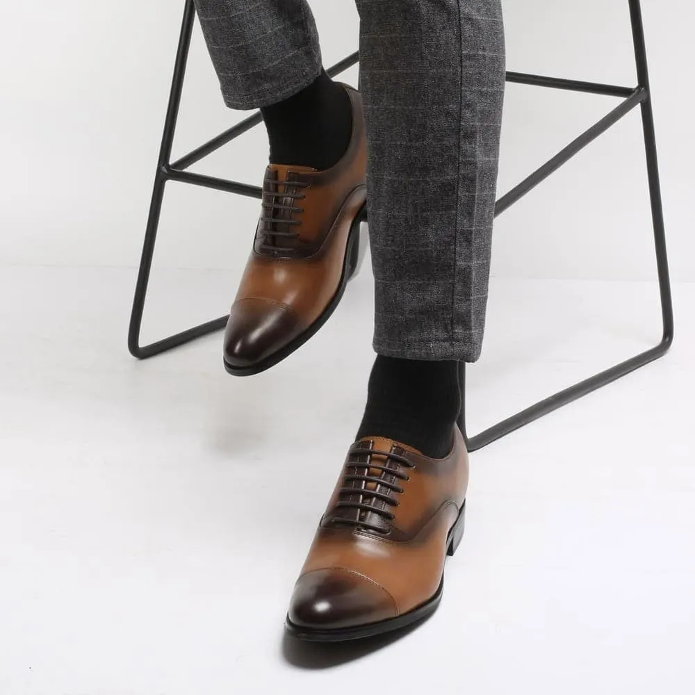 This item only ships to Europe -  - 7 CM / 2.76 Inches CMR CHAMARIPA Elegant Oxfords Elevator Dress Shoes Cow Leather Wedding Shoes