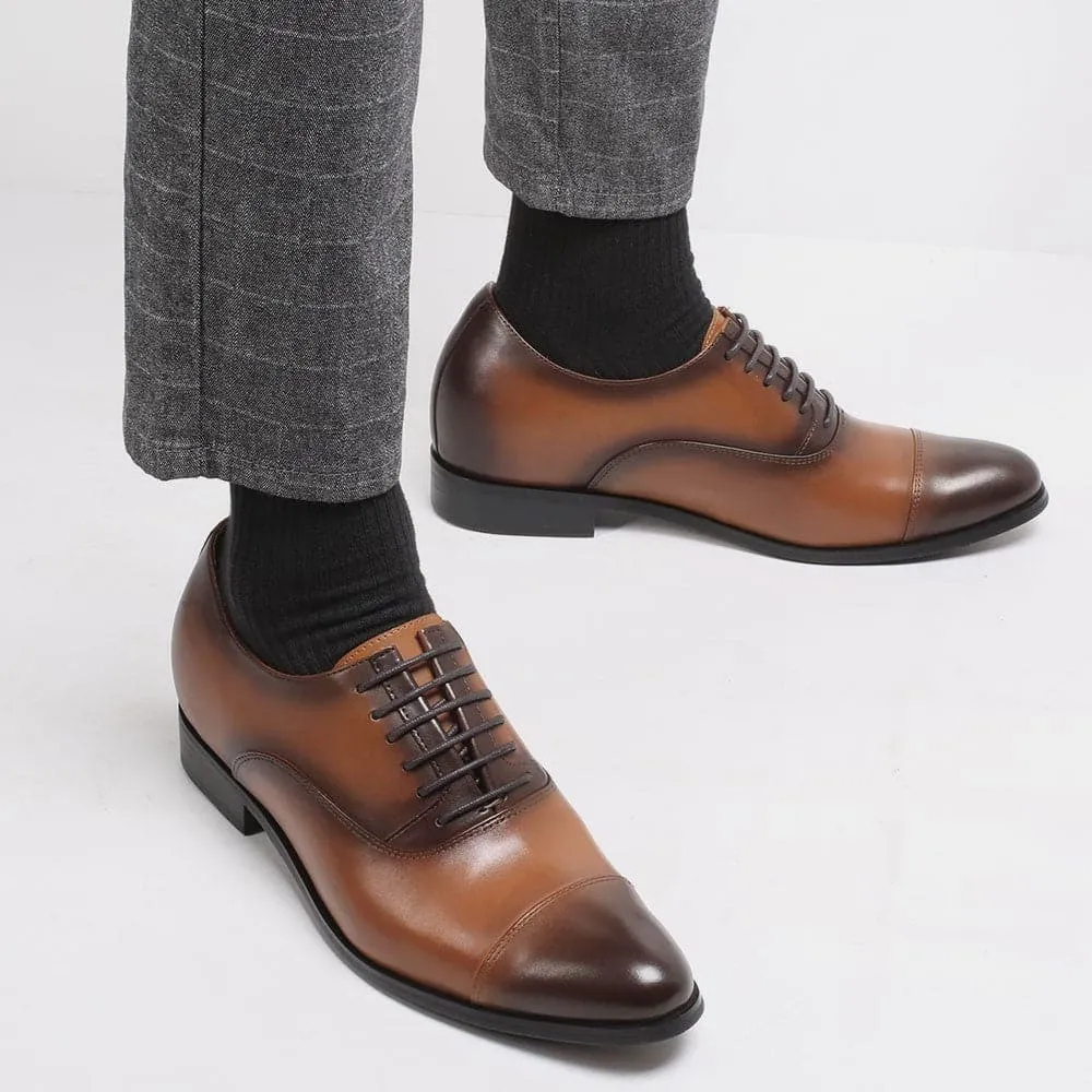 This item only ships to Europe -  - 7 CM / 2.76 Inches CMR CHAMARIPA Elegant Oxfords Elevator Dress Shoes Cow Leather Wedding Shoes