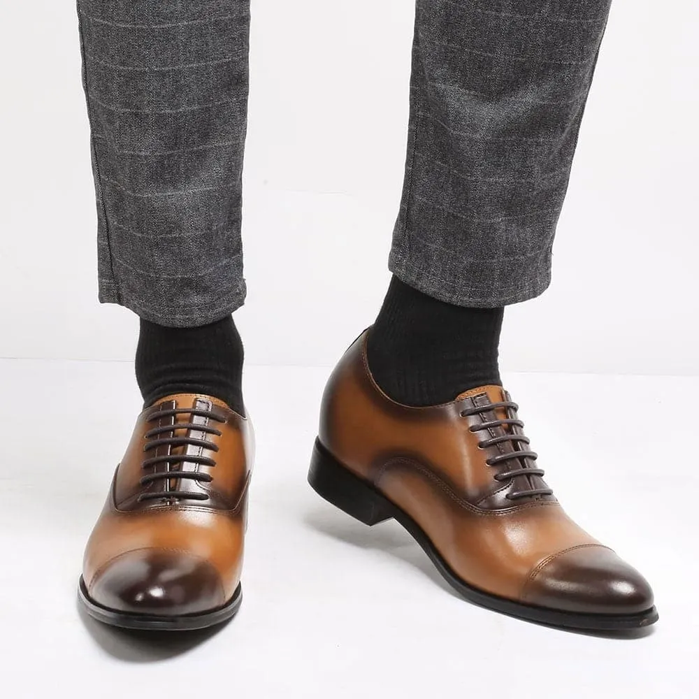 This item only ships to Europe -  - 7 CM / 2.76 Inches CMR CHAMARIPA Elegant Oxfords Elevator Dress Shoes Cow Leather Wedding Shoes