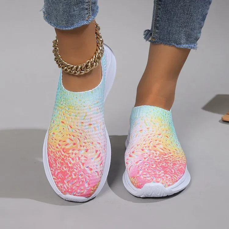 Tiosebon Women Rainbow Knit Walking Shoes