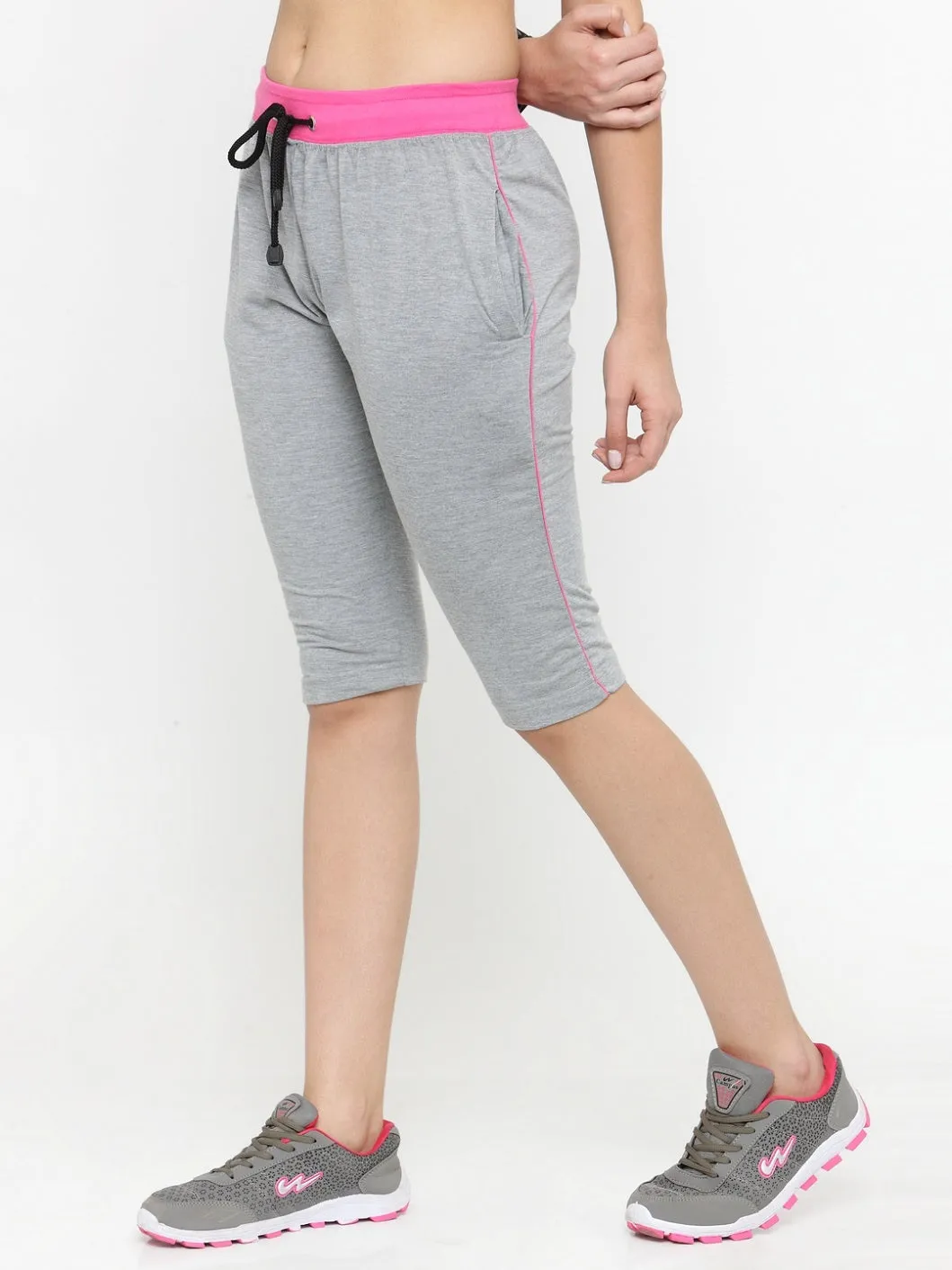 Women's Cotton Three Fourth Capri Shorts With Two Zippered Pockets