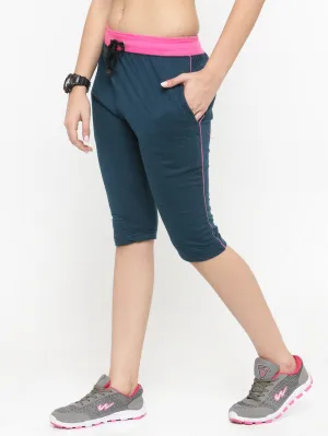 Women's Cotton Three Fourth Capri Shorts With Two Zippered Pockets