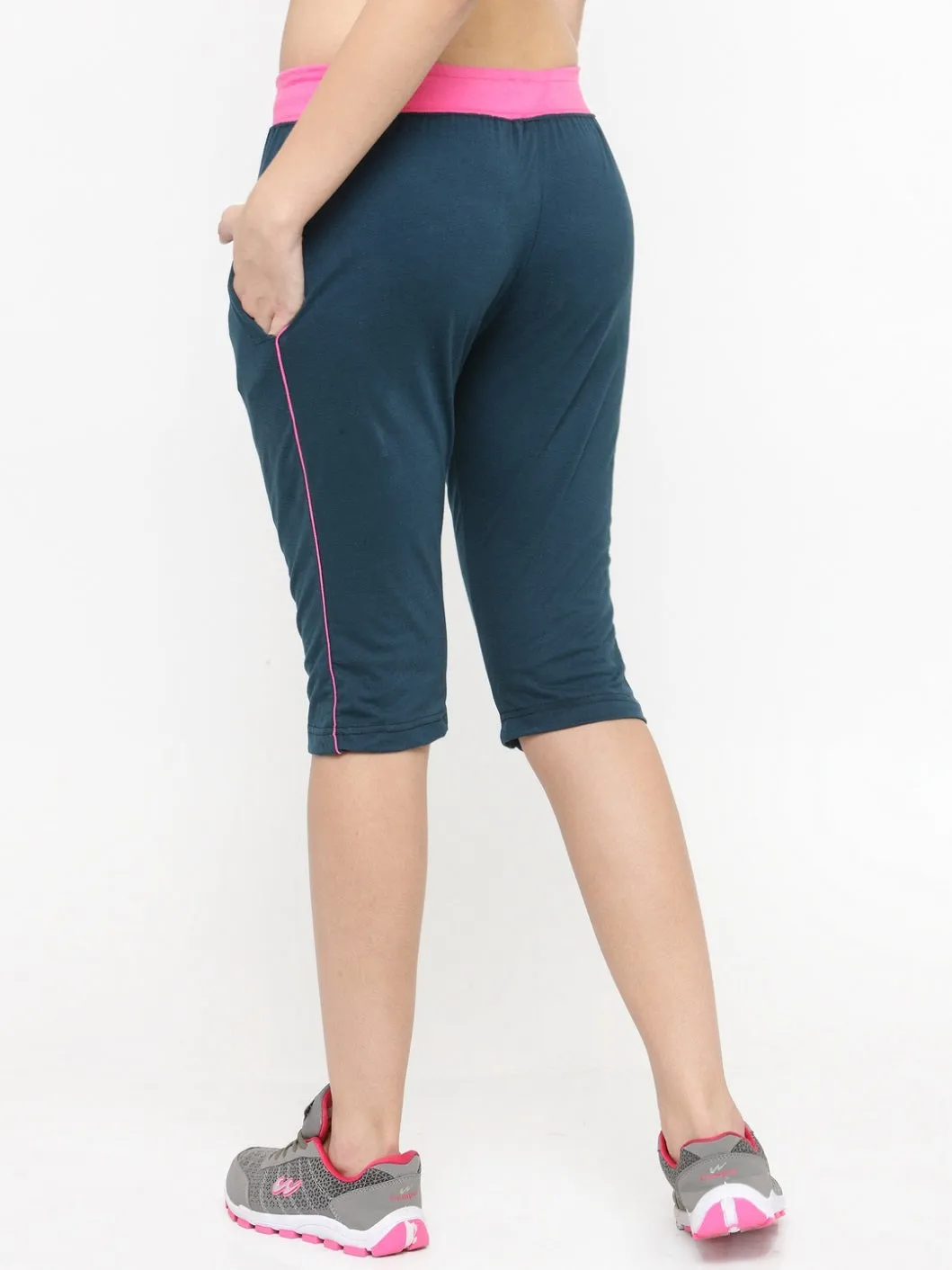Women's Cotton Three Fourth Capri Shorts With Two Zippered Pockets