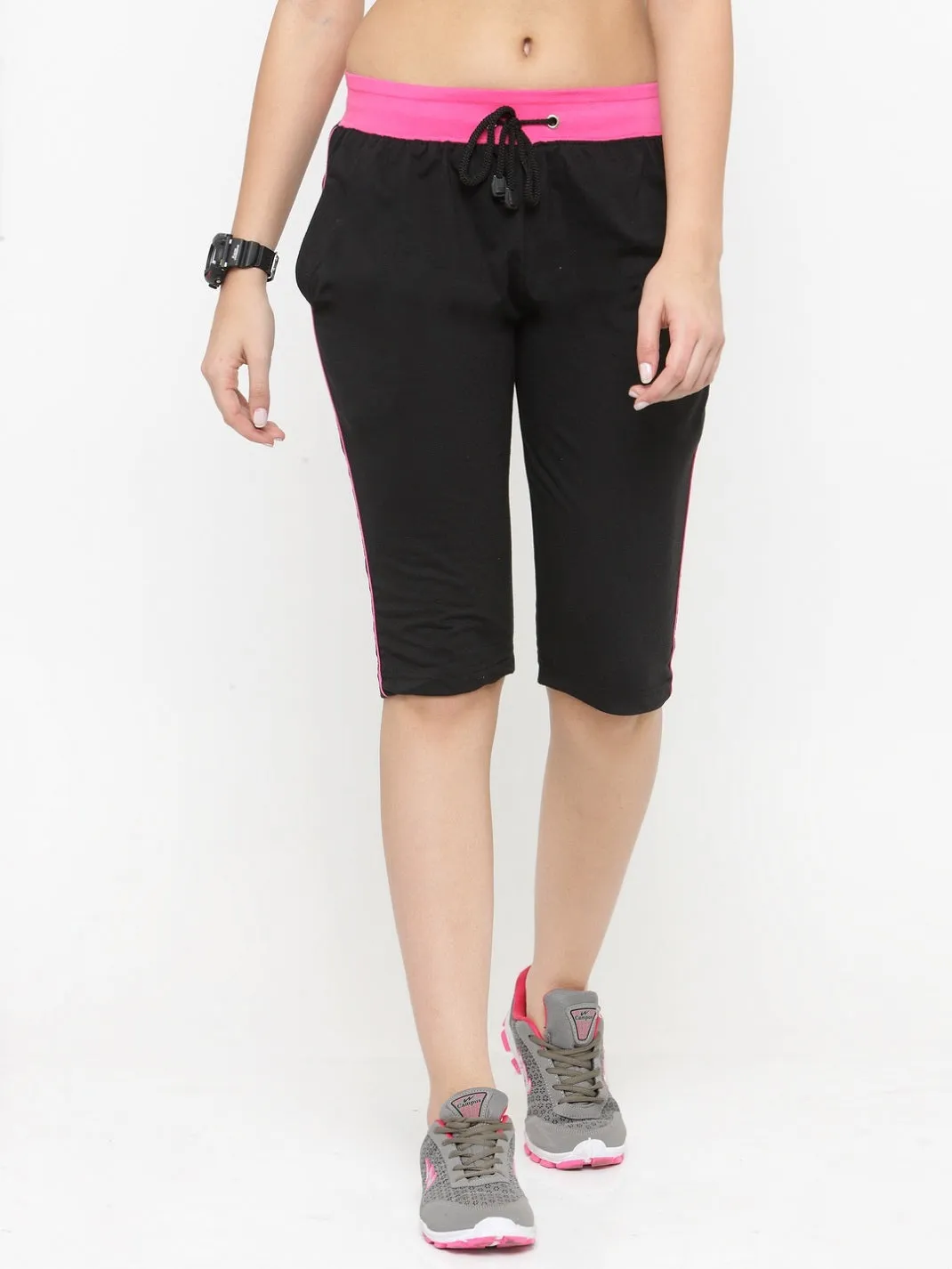 Women's Cotton Three Fourth Capri Shorts With Two Zippered Pockets