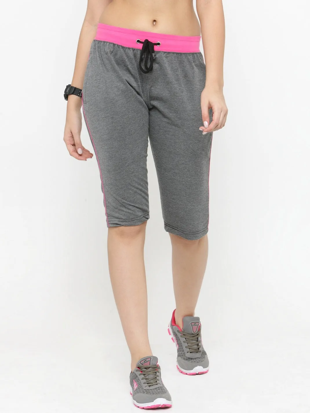Women's Cotton Three Fourth Capri Shorts With Two Zippered Pockets