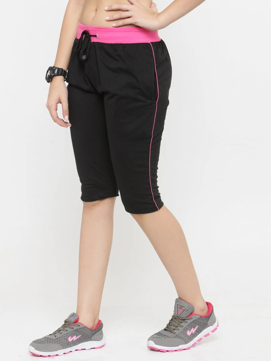 Women's Cotton Three Fourth Capri Shorts With Two Zippered Pockets