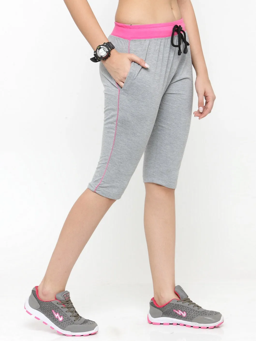 Women's Cotton Three Fourth Capri Shorts With Two Zippered Pockets