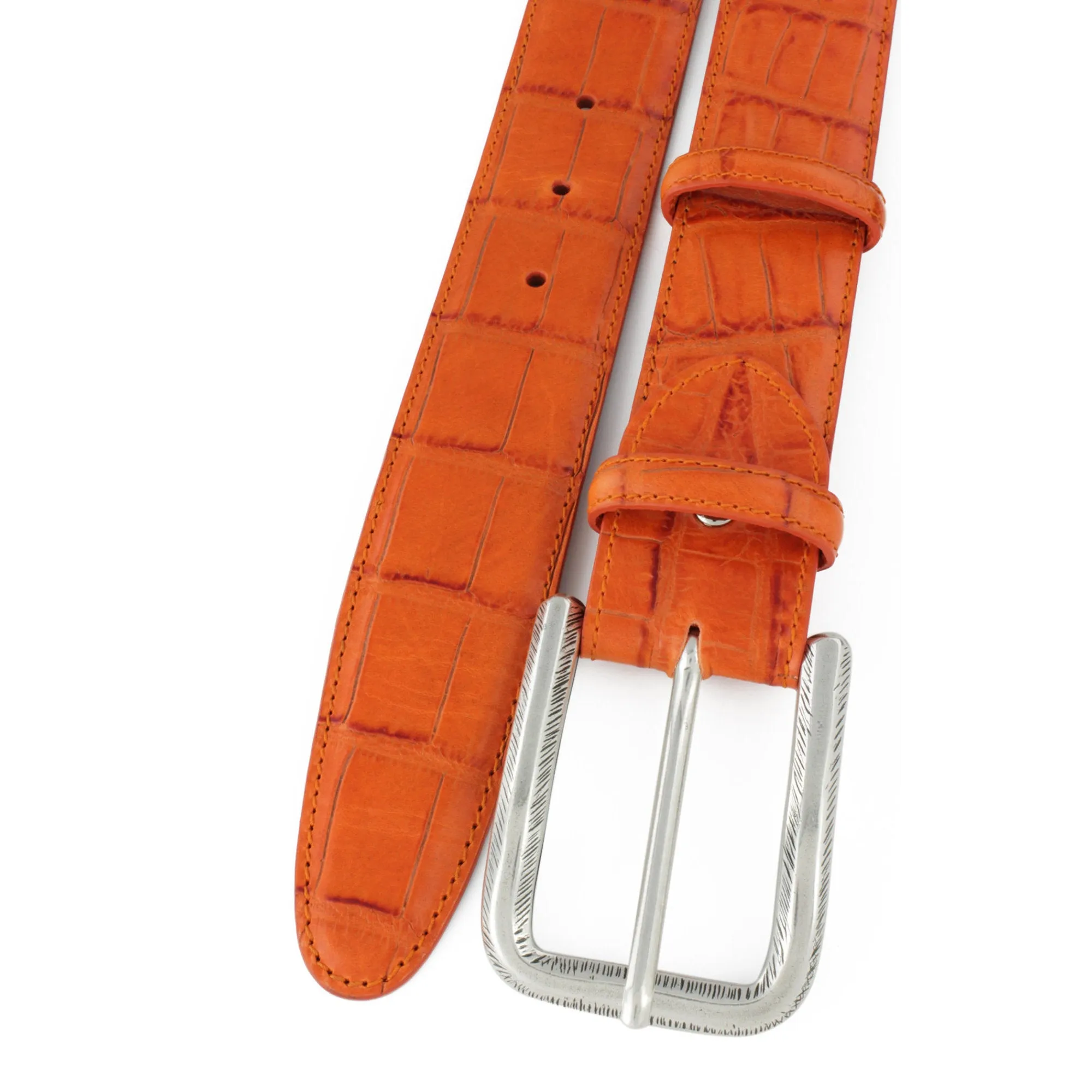 Zinnia orange mock croc tail prong belt